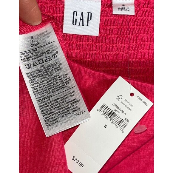 NWT Gap Dress Linen-Blend Square Neck Midi Raspberry Pink Fuchsia A-line Women S - Picture 4 of 9